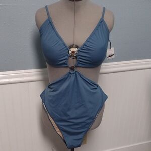 New Blue One-Piece Swimsuit,Blue,  Vacation,Beach